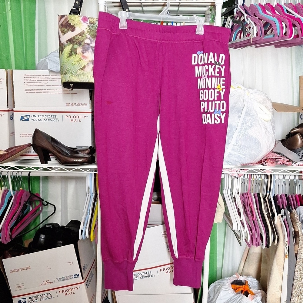 DISNEY PAJAMA PANTS PINK AND WHITE XL 16-18 JOGGERS - Picture 1 of 8